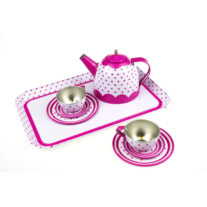 Pink Polka Dot Tin Tea Set