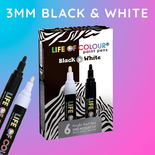 Black and White Paint Pens 3mm Medium Tip - Life of Colour