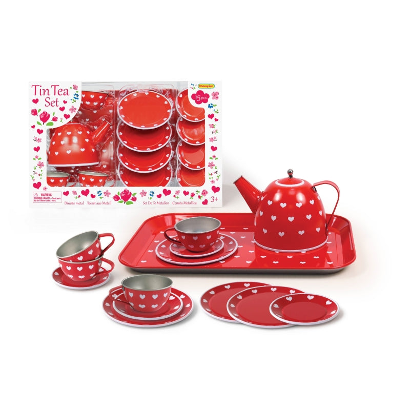 Red Heart Tin Tea Set