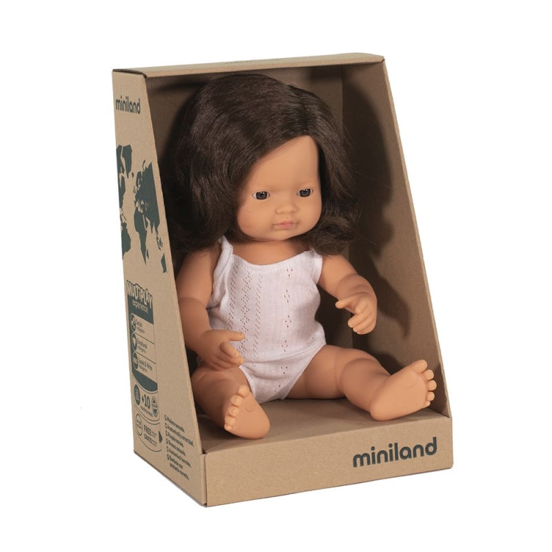 Caucasian Brunette Girl 38cm Baby Doll - Miniland