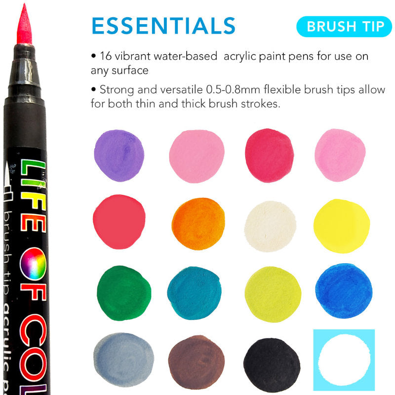 Essential Colours Brush Tip Acrylic Paint Pens - Life of Colour