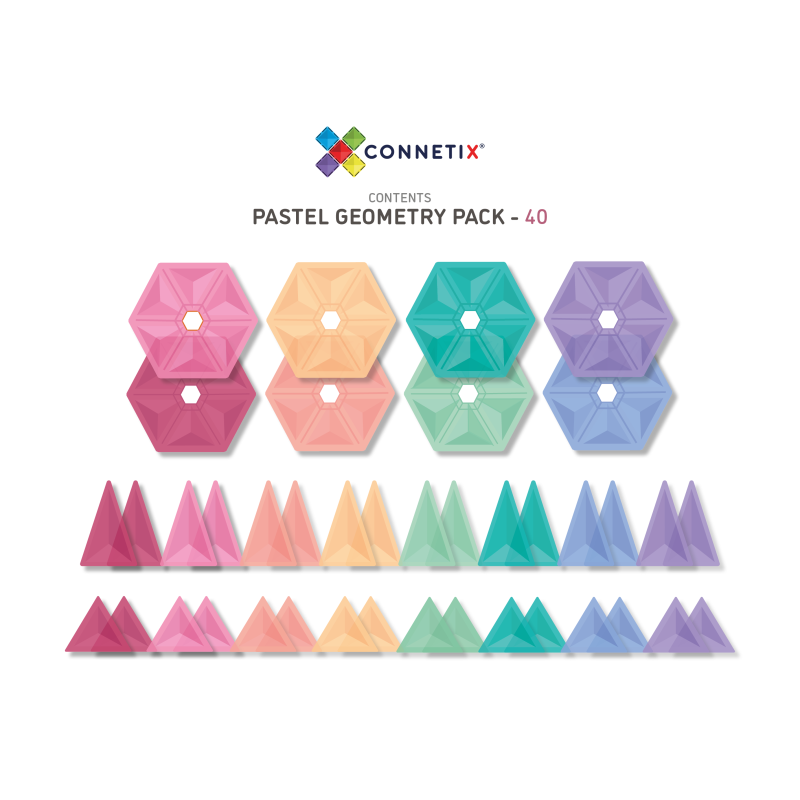 Geometry Pack 40pc Pastel Magnetic Tiles - Connetix