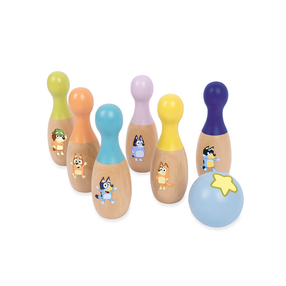 Bluey Wooden Skittles Bowling Pin Set