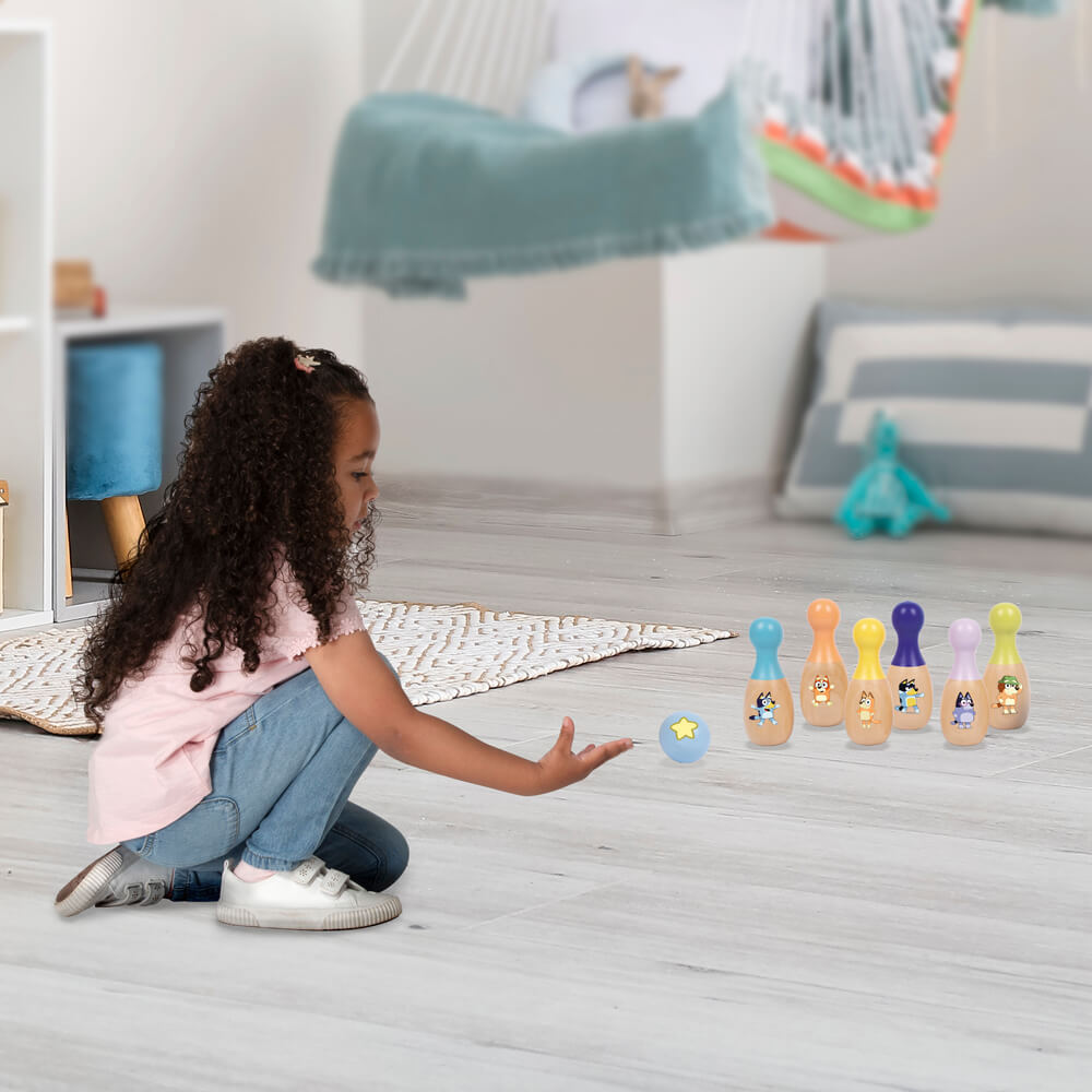 Bluey Wooden Skittles Bowling Pin Set