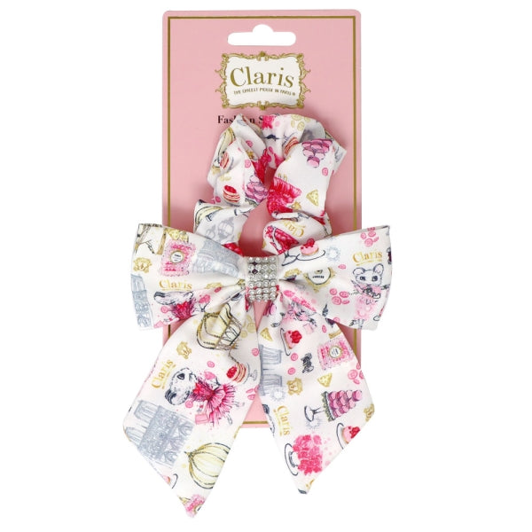 Claris Fashion Hair Scrunchie with Bow - Pink Poppy