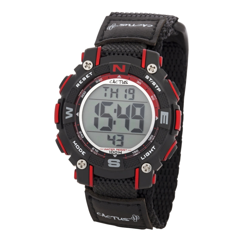 CACTUS Watch Robust Digital with Velcro Band - black and red