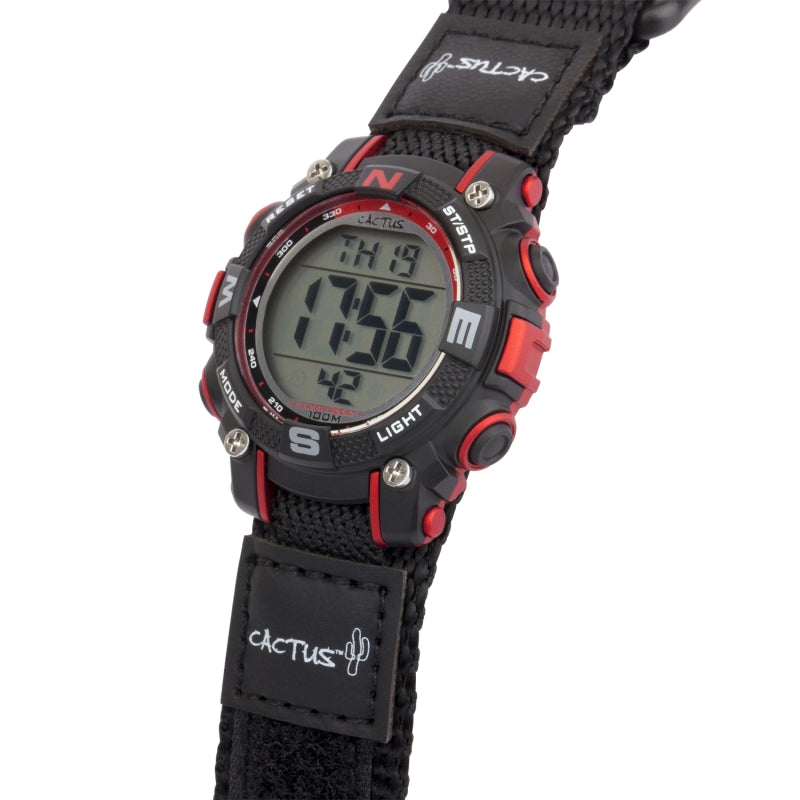 CACTUS Watch Robust Digital with Velcro Band - black and red