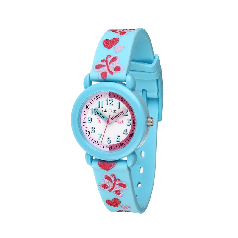 CACTUS Time Teacher Watch - Blue Flowers and Hearts