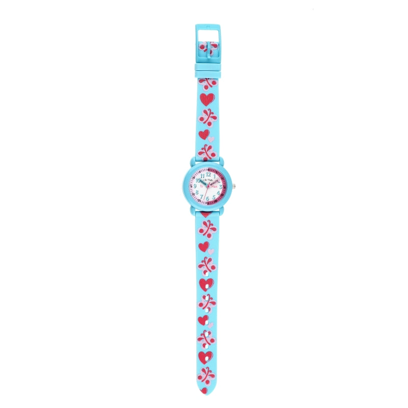 CACTUS Time Teacher Watch - Blue Flowers and Hearts