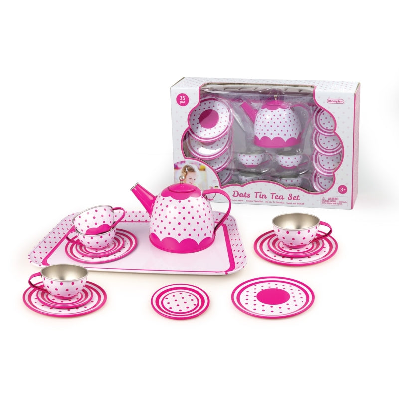 Pink Polka Dot Tin Tea Set