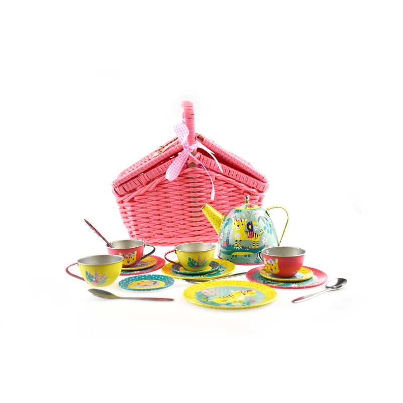 Tiger Tin Tea Set in Picnic Basket 18pcs