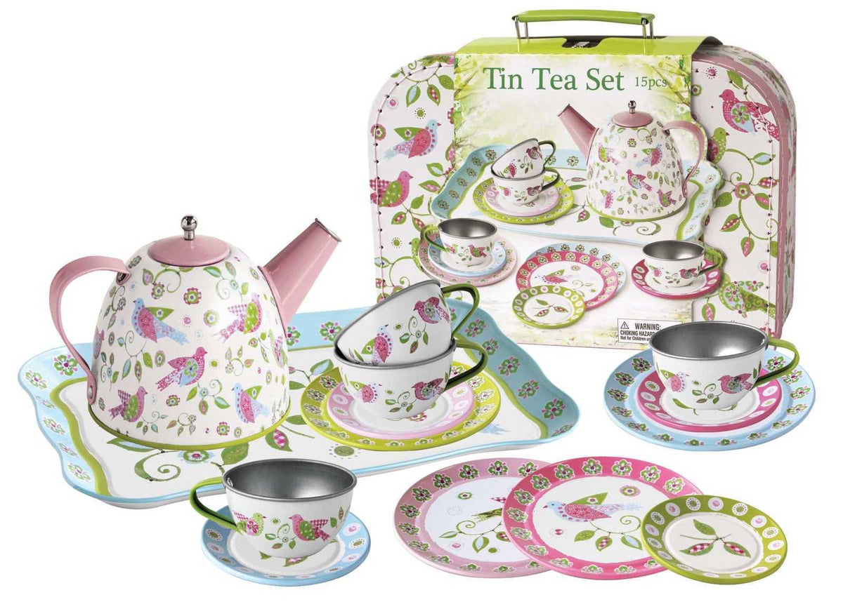Bird Tin Tea Set in Suitcase