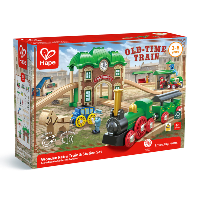 Wooden Retro Train &amp; Station Set - Hape