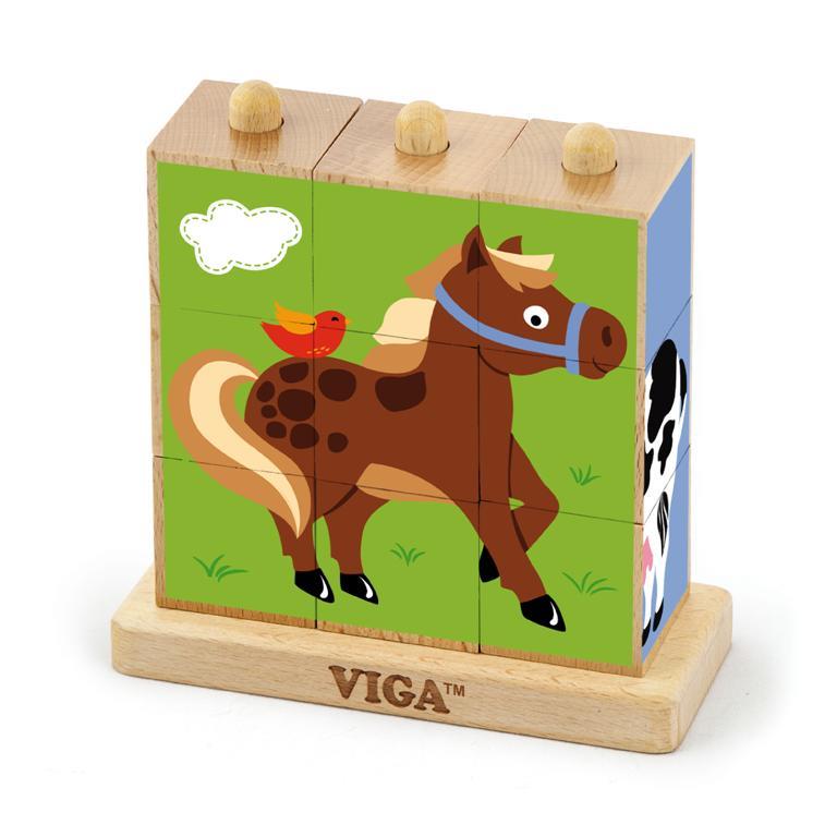Stacking Cube Puzzle Farm 9pc - Viga