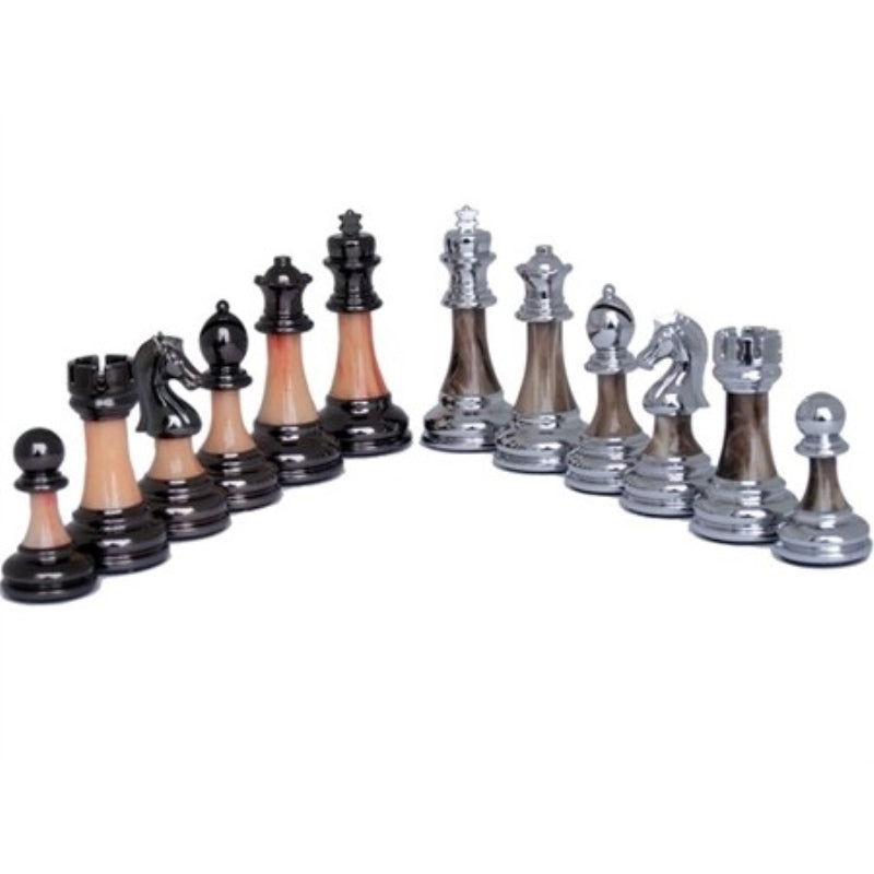 Staunton Metal Marble Finish 90mm Chess Pieces - Dal Rossi