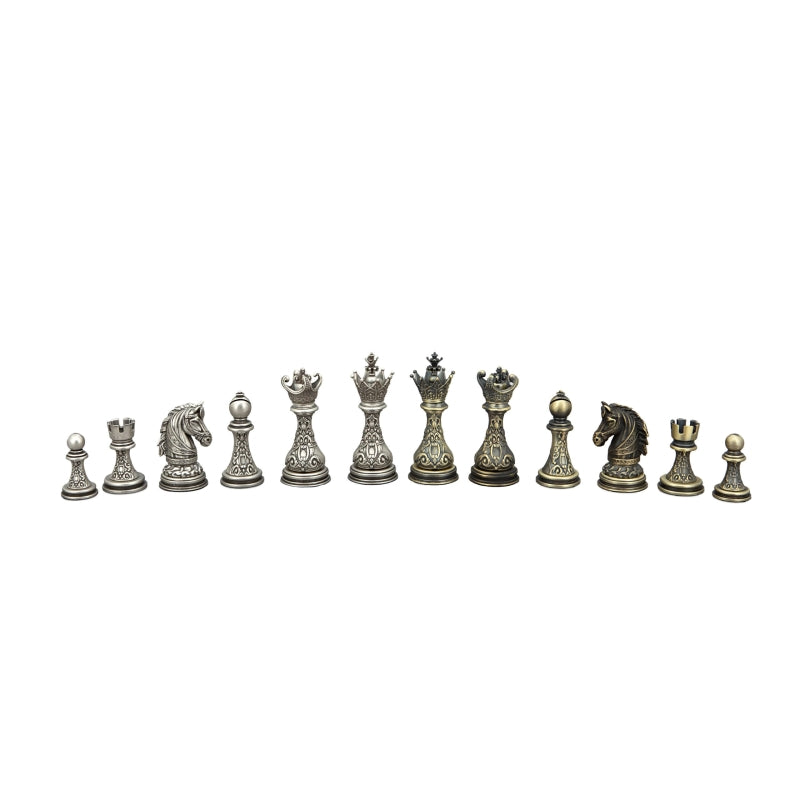 Antique Regal Chess Copper &amp; Silver Pieces 90mm