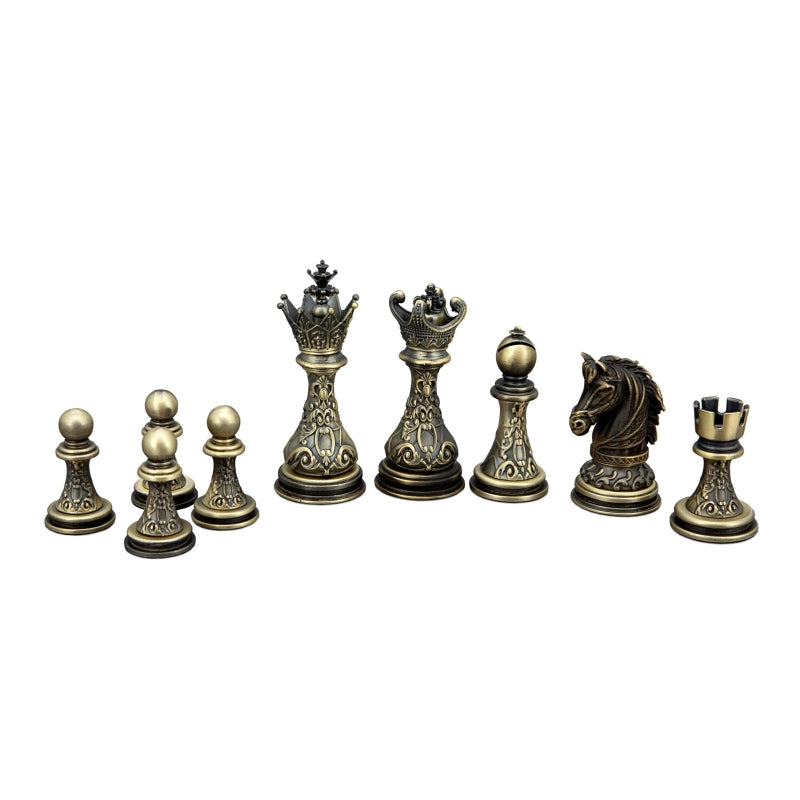 Antique Regal Chess Copper &amp; Silver Pieces 90mm