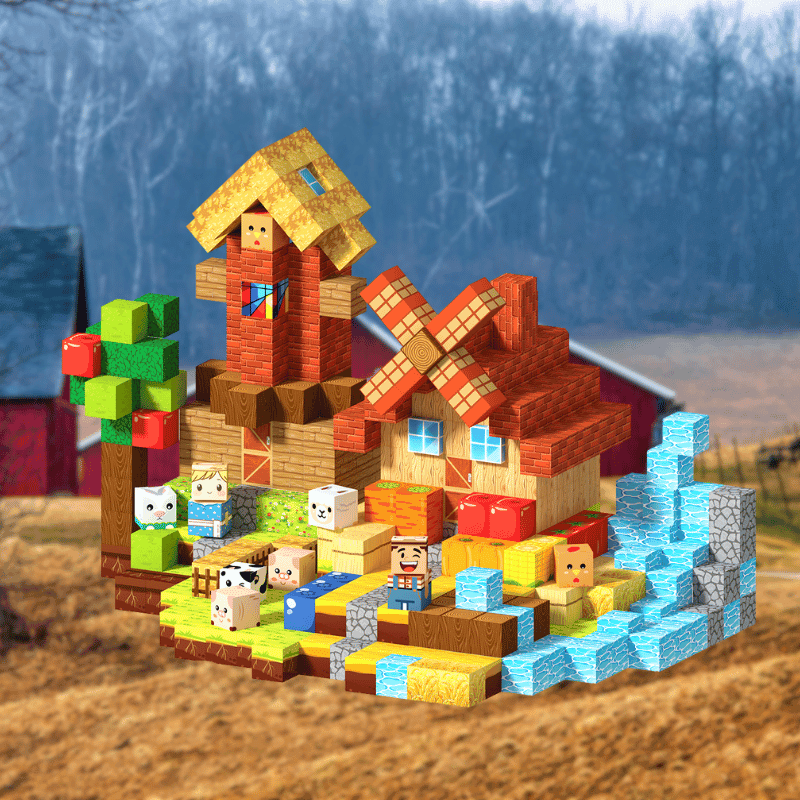 Magnetic Building Blocks 100pc Set Happy Farm - Miniblox