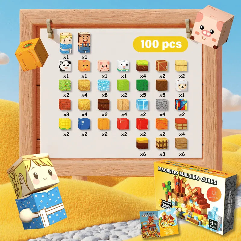 Magnetic Building Blocks 100pc Set Happy Farm - Miniblox