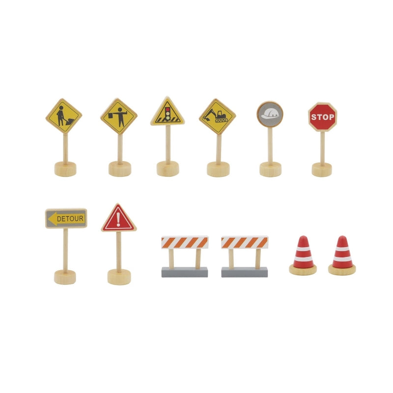 Wooden Construction Road Sign Set