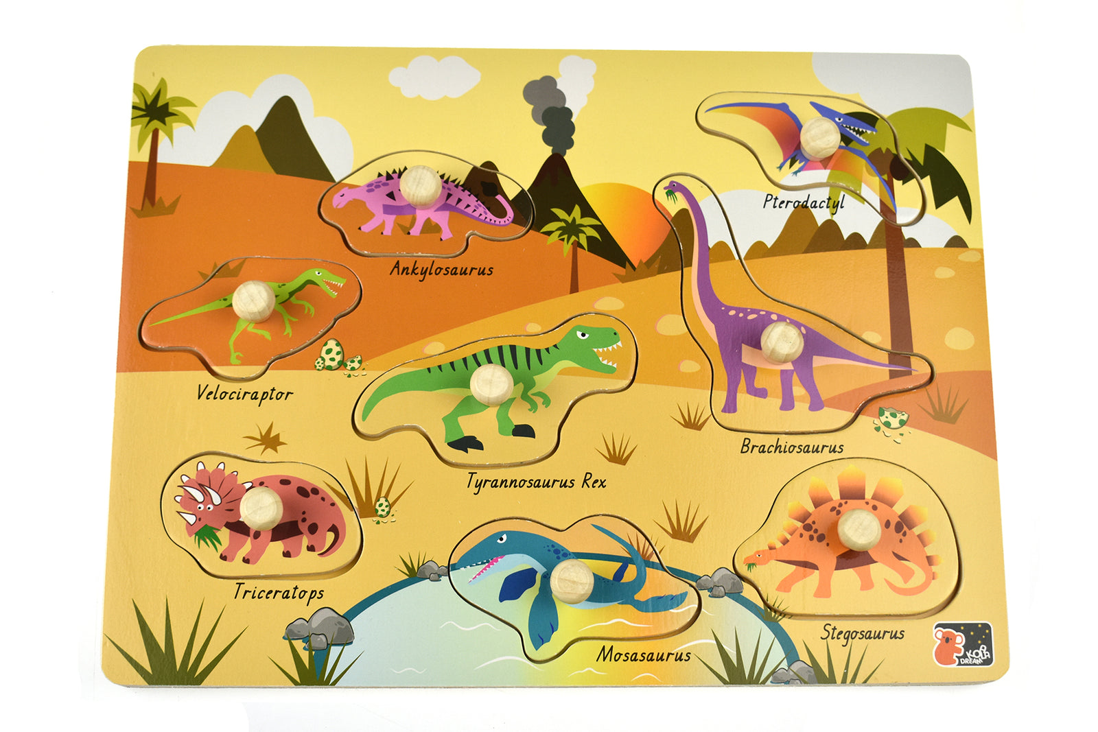 2 in 1 Dinosaur Wooden Peg Puzzle - Koala Dream