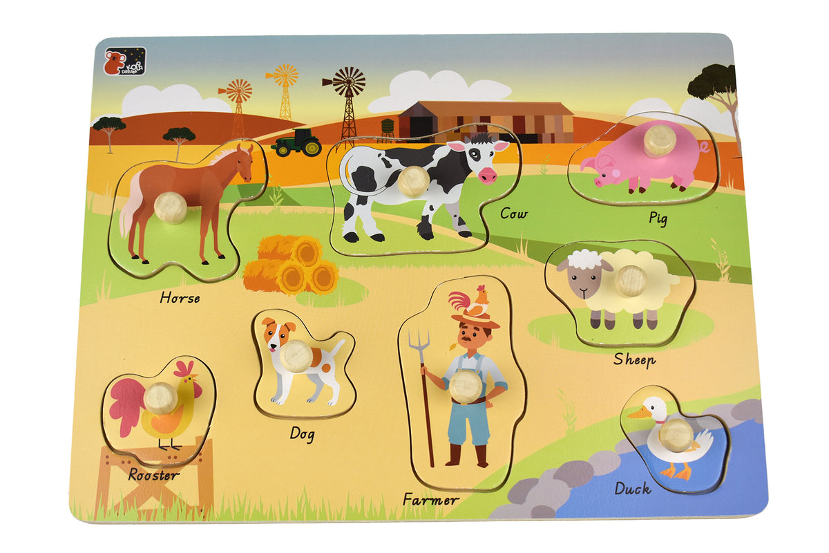 2 in1 Australian Farm Animal Wooden Peg Puzzle - Koala Dream