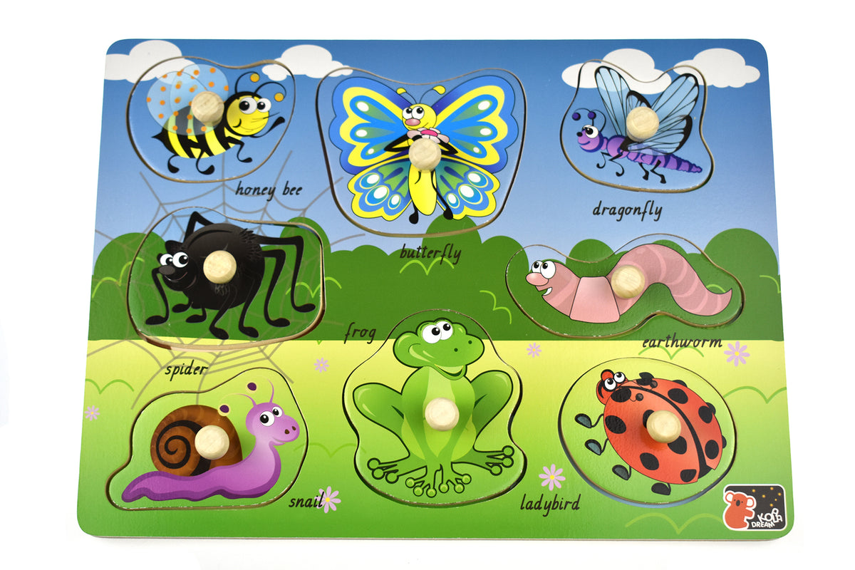 2 in 1 Mini Beasts Insect Wooden Peg Puzzle - Koala Dream