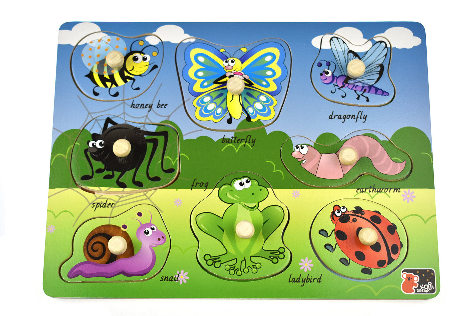 2 in 1 Mini Beasts Insect Wooden Peg Puzzle - Koala Dream