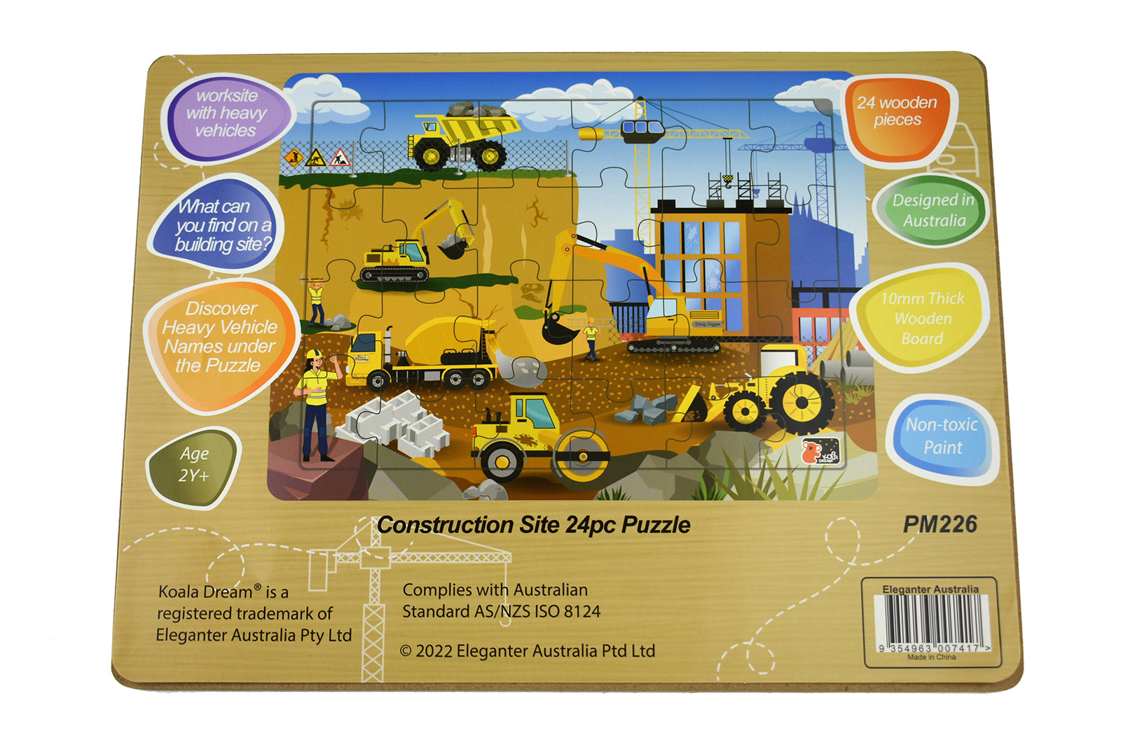 Construction Site Wooden Jigsaw Puzzle 24 pc - Koala Dream