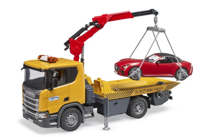 Scania Super 560R Tilt Tray Truck with Roadster and Light and Sound 1:16 - Bruder