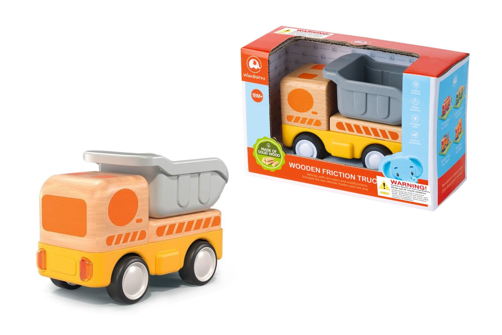 Wooden Friction Dump Truck Light and Sound - Wanborns