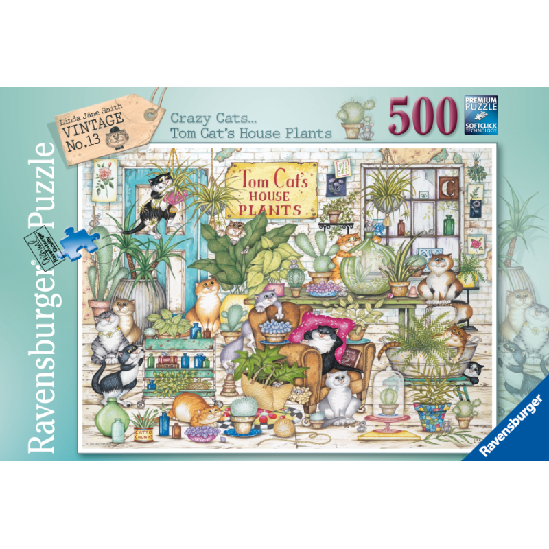Crazy Cats Toms House Plants LJS Vintage 13 500pc Puzzle - Ravensburger