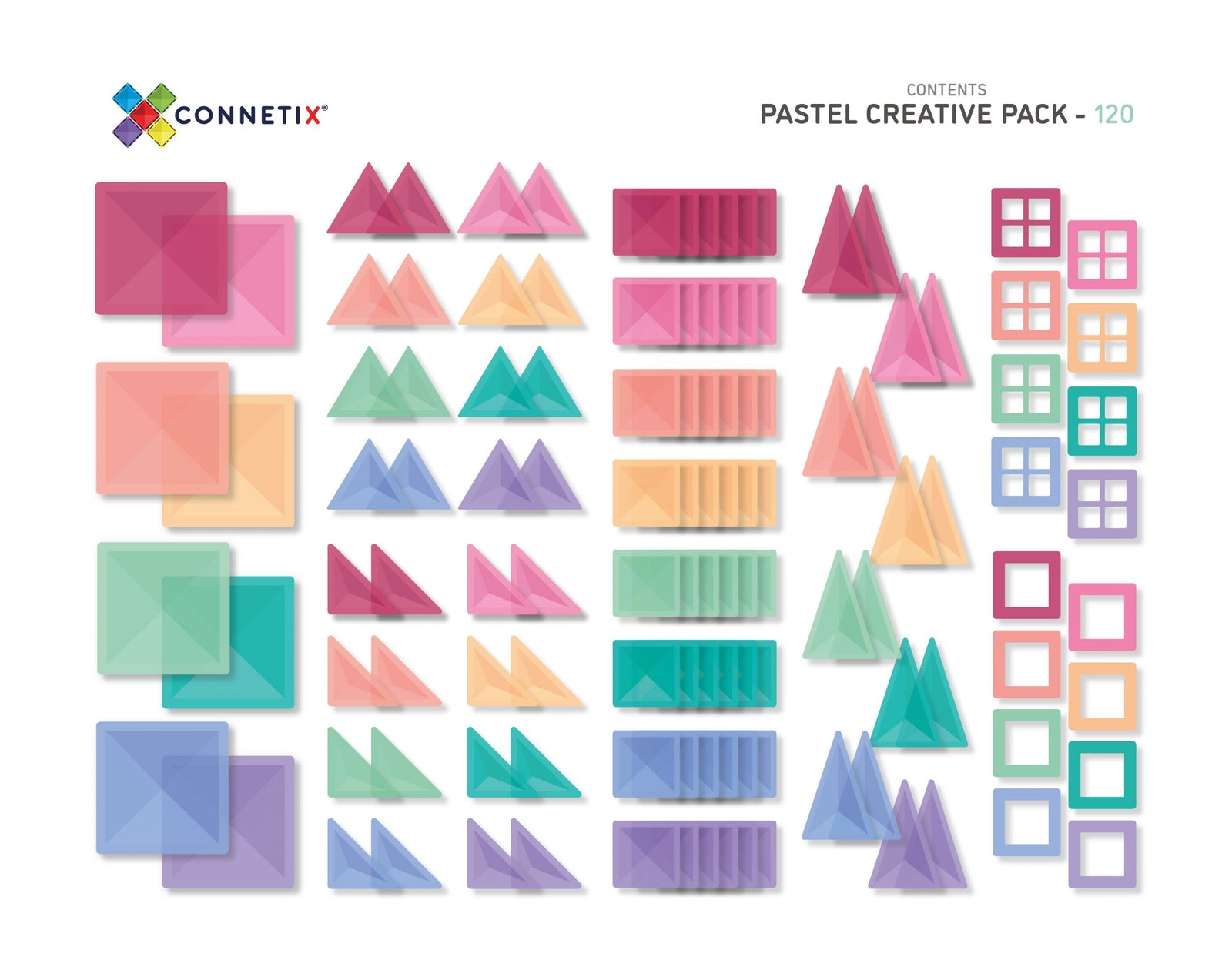 Creative Pack Pastel 120pcs Magnetic Tiles - Connetix