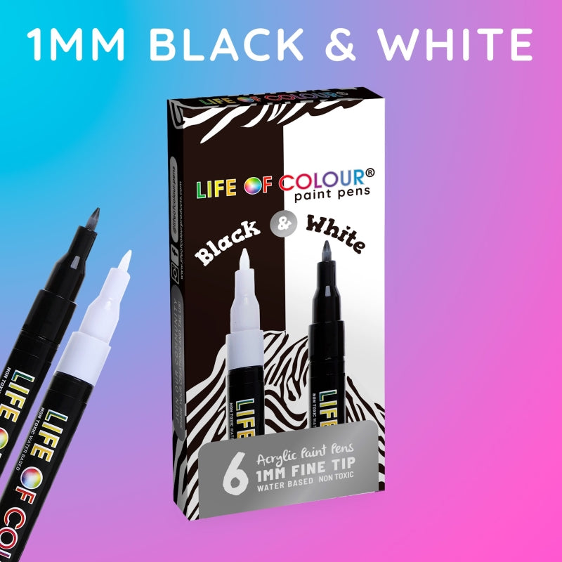 Black and White Paint Pens 1mm Fine Tip - Life of Colour