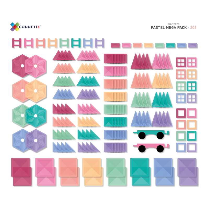 Pastel Mega Pack 202pc Magnetic Tiles - Connetix