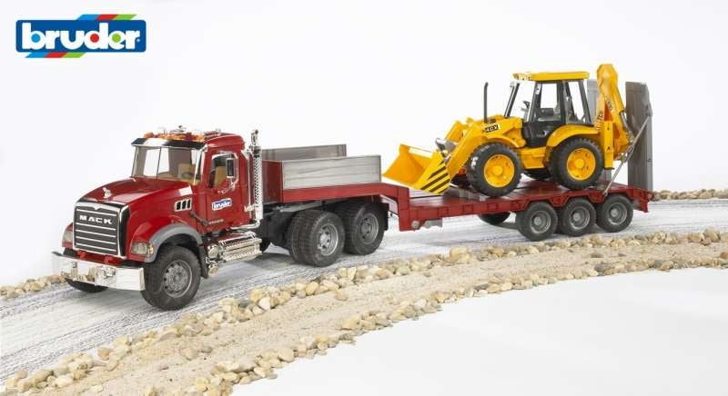 MACK Granite Low Loader with JCB 4CX Backhoe 1:16 - Bruder