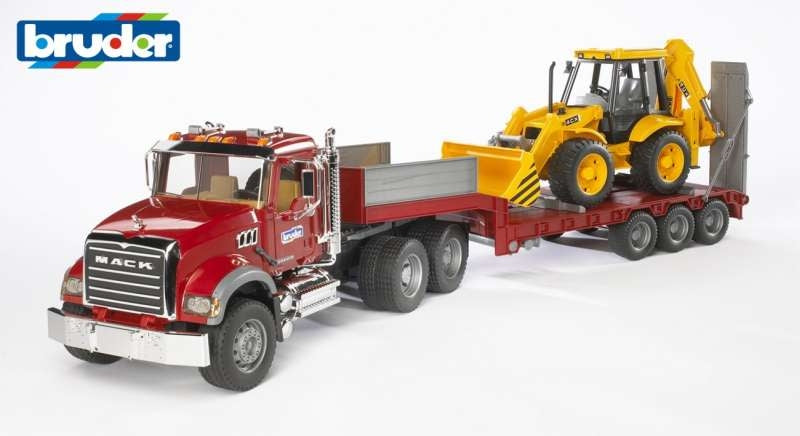 MACK Granite Low Loader with JCB 4CX Backhoe 1:16 - Bruder