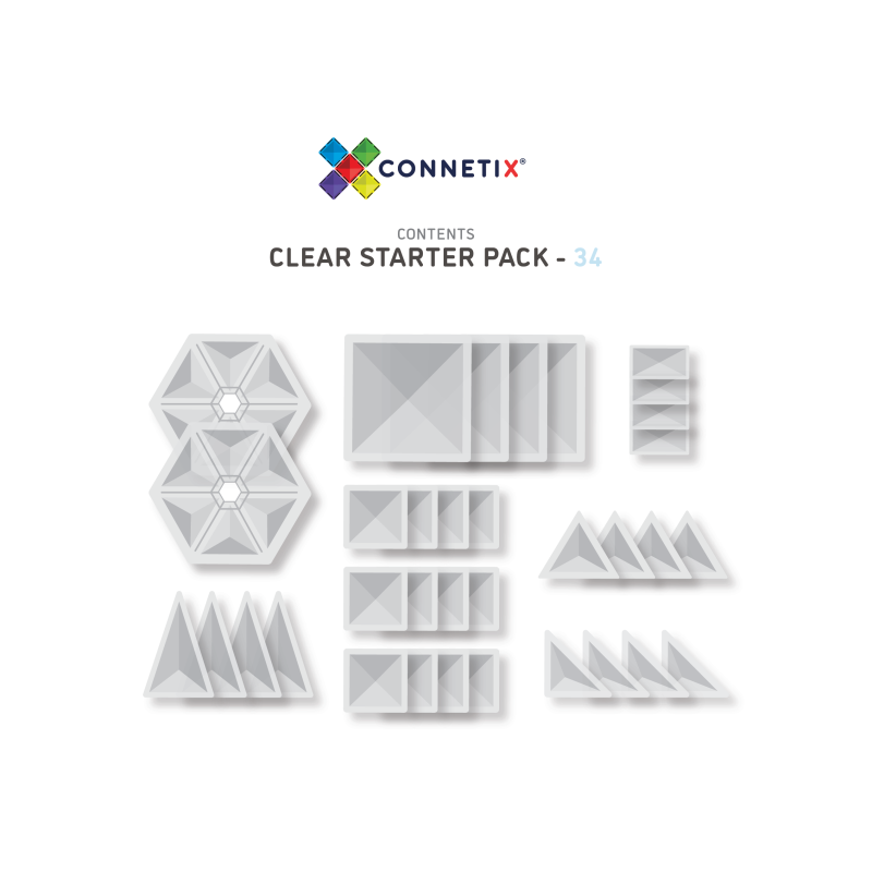 Clear Starter Pack 34pc Magnetic Tiles- Connetix