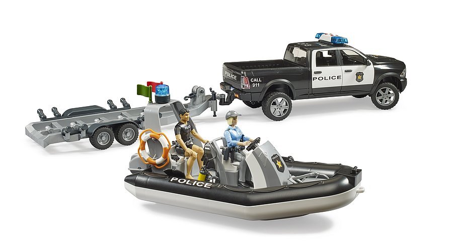 RAM 2500 Power Police PIckup and Trailer w/boat 1:16 - Bruder