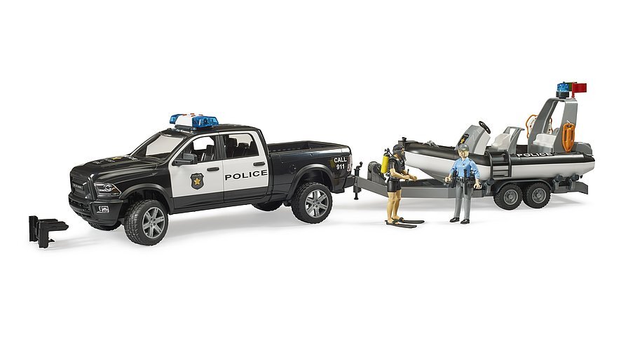 RAM 2500 Power Police PIckup and Trailer w/boat 1:16 - Bruder