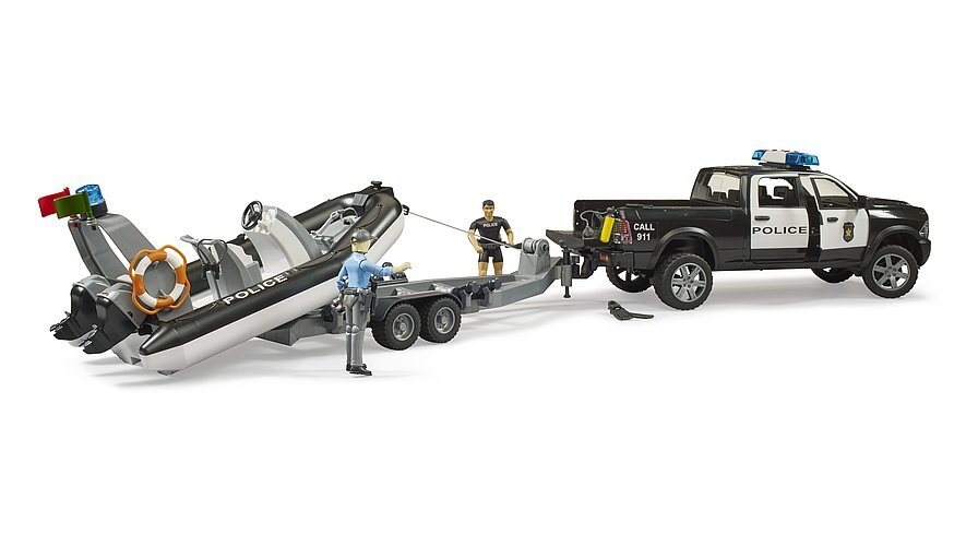RAM 2500 Power Police PIckup and Trailer w/boat 1:16 - Bruder