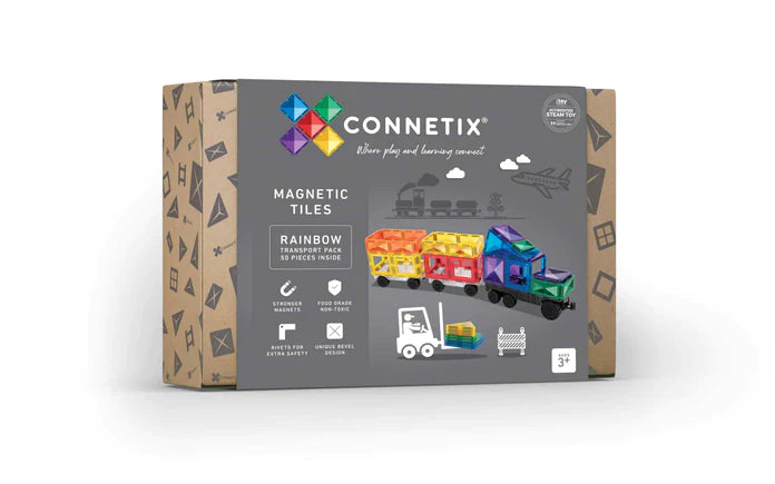 Rainbow Transport Pack 50pc Magnetic Tiles - Connetix