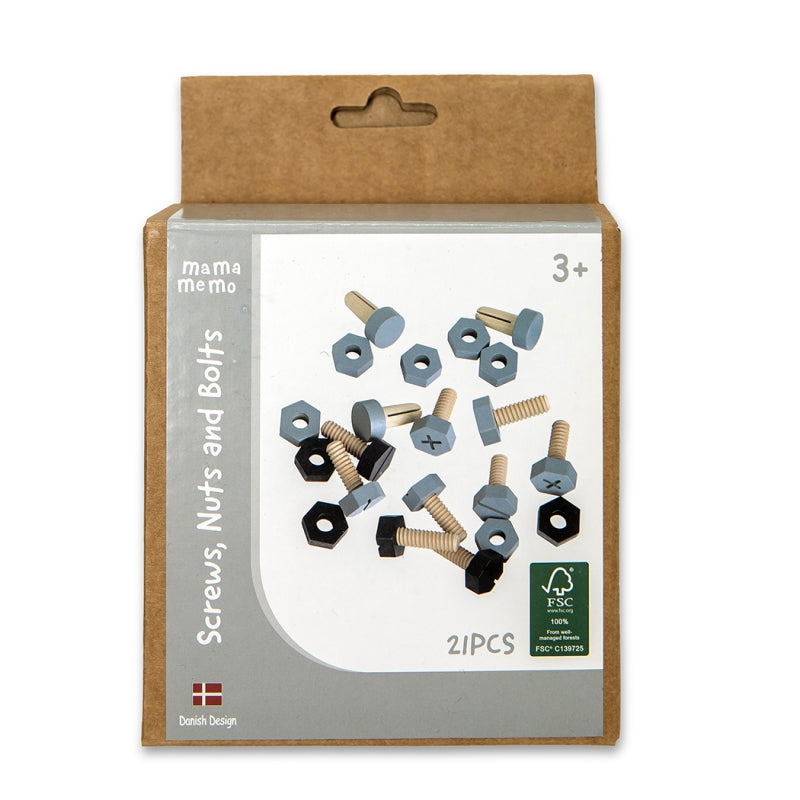 Wooden Screws, Nuts and Bolts Set 21pcs - MaMaMeMo