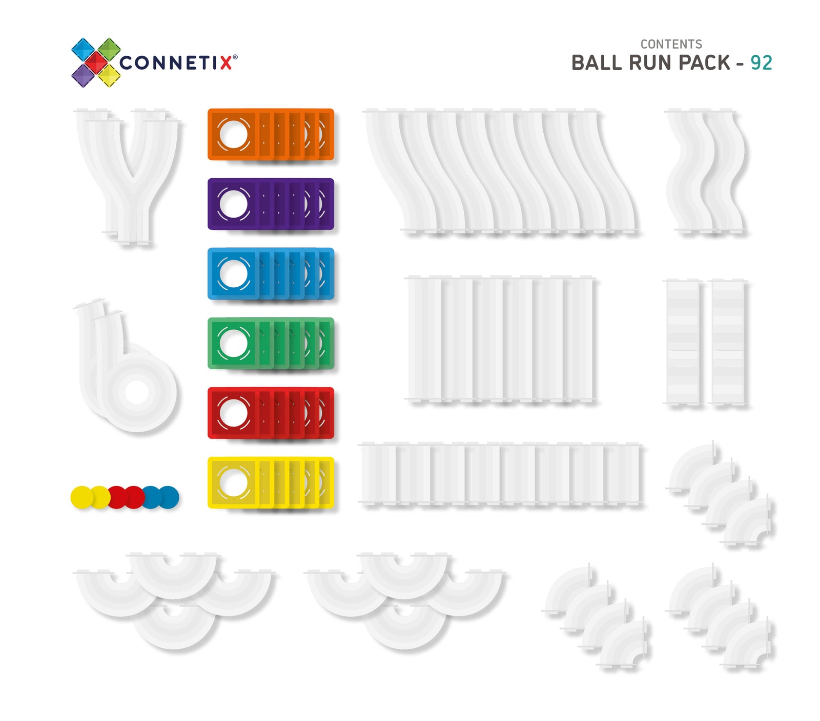 Ball Marble Run Pack 92 pieces Magnetic Tiles - Connetix