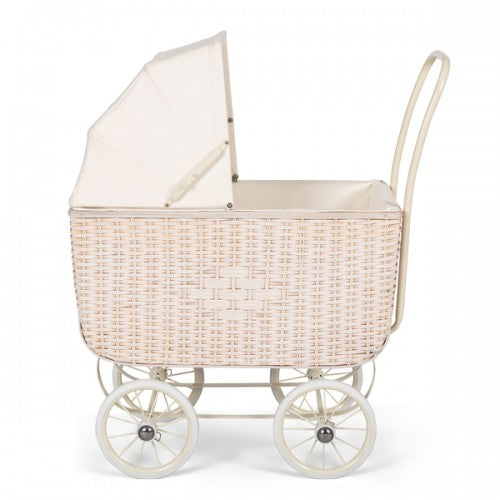 Cream Retro Rattan Doll Pram - Astrup