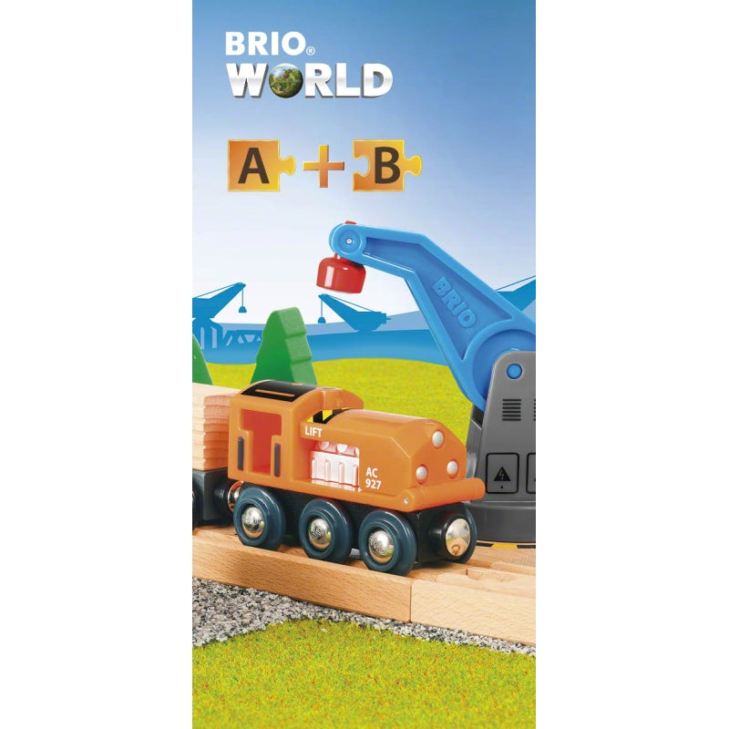 BRIO Starter Lift & Load Wooden Train Set - Working Crane & Truck With Mountain Tunnel