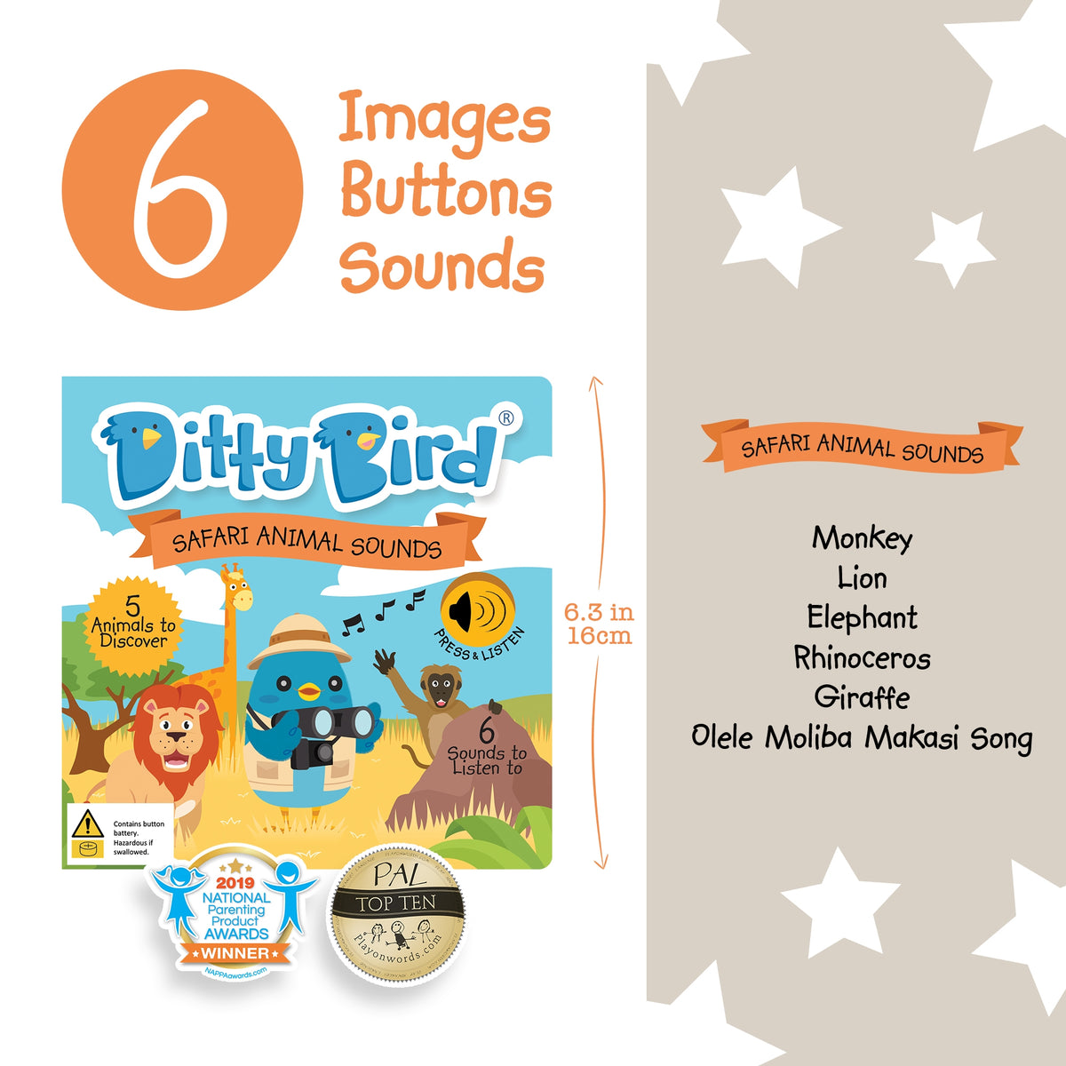 Safari Animals Sound Book - Ditty Bird