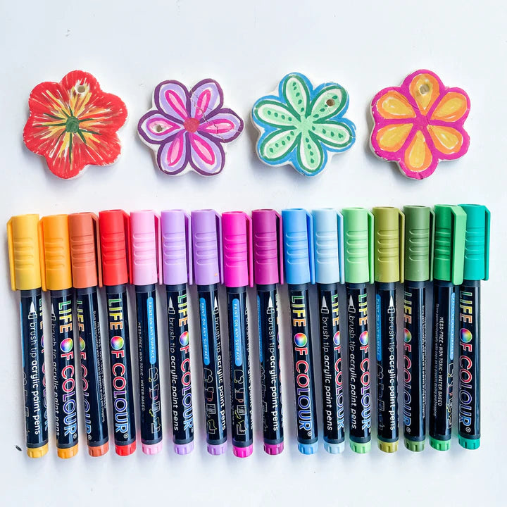 Floral Colours Brush Tip Acrylic Paint Pens Set of 16 - Life of Colour