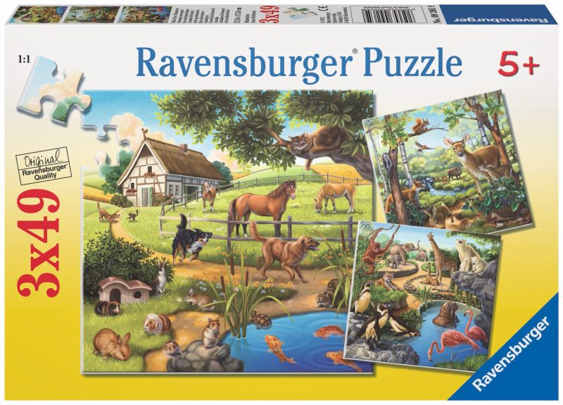 Forest Zoo and Pets Puzzle 3x49pc - Ravensburger