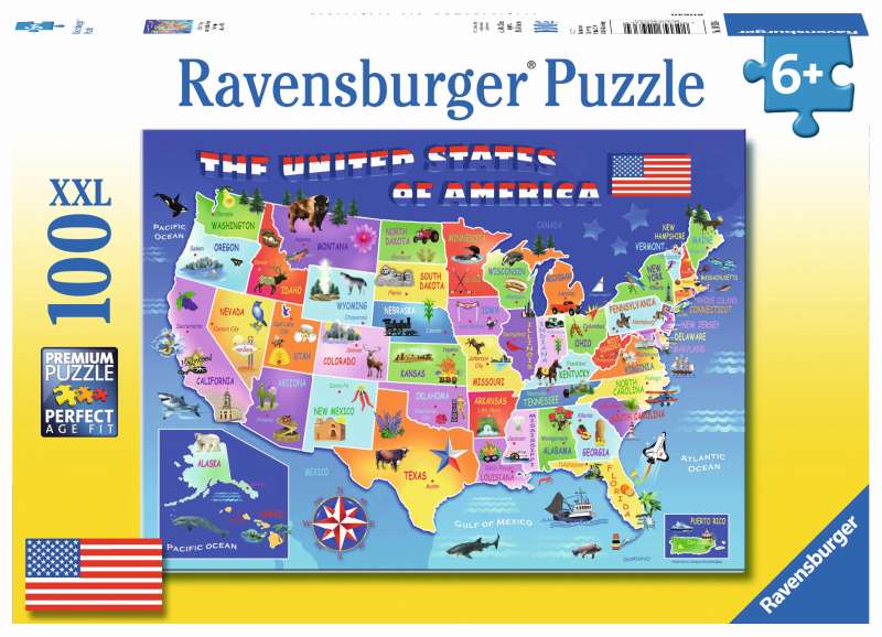 USA State Map 100pc Puzzle - Ravensburger